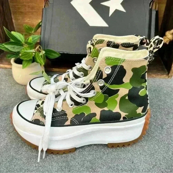 NEW CONVERSE Run Star Hike Chuck Taylor All Stat CUTE Camo & Leppard/cheetah - Picture 13 of 16